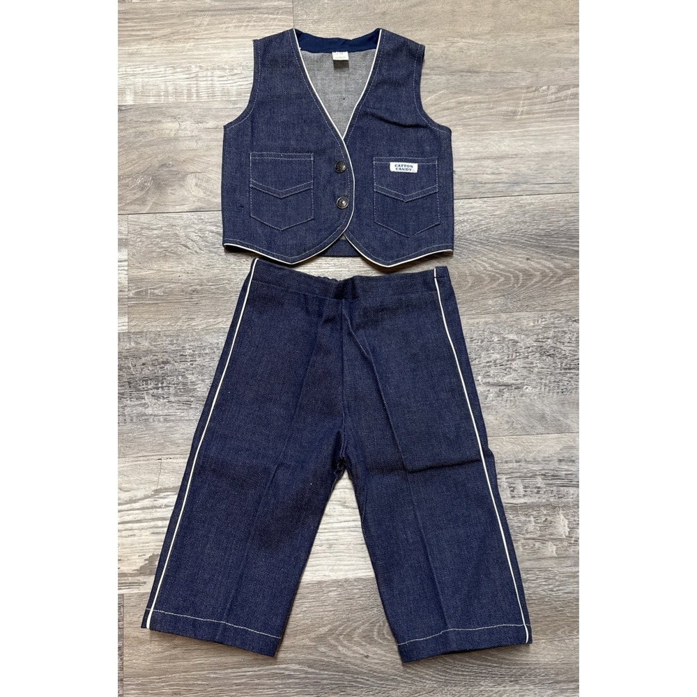 Vintage Cotton Candy Kids Denim Vest Pants Set Western Rodeo Outfit‎ 70s 80s